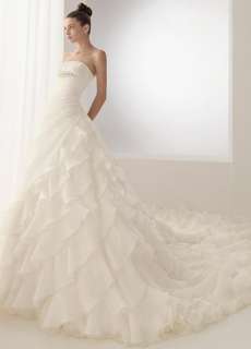 Slinky White A line Tiers Organza Strapless Wedding Dress Bridal Gown 