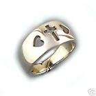 Ladies Band Cross Ring With Hearts 14kt White Gold