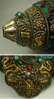 Old Tibetan Turquoise Buddha Shakyamuni Conch Horn  