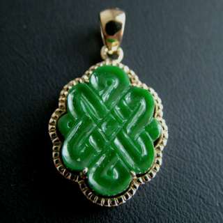 Green A Jadeite Jade Chinese 14k Yellow Gold Pendant  