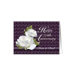 75th Anniversary for Parents, White Roses Card