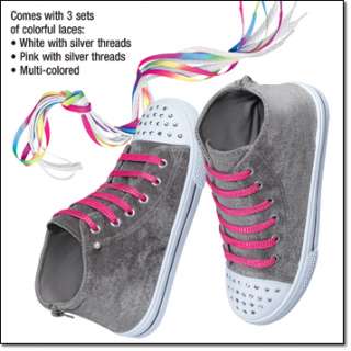 Fun with Studs Kids Sneaker gray high top shoe girls pink laces 