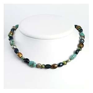  Silver Grey Green Cult. Pearls Created Turquoise Necklace 