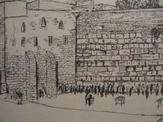 1968 Signed Original Jerusalem Western Wailing Wall Judaica Art 