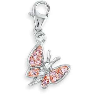   Silver Pink Butterfly CZ Charm Z 8415 Itâ?TMs Charming Jewelry