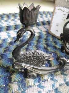 Lovely Shabby Vintage Silverplate 4 Swan Candelabra  