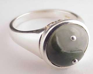 Genuine Sterling Silver & Jade Ring Yin Yang  