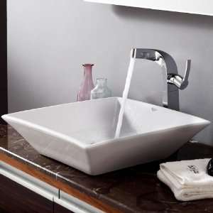 KRAUS C KCV 125 15100CH Square Ceramic Sink and Typhon Faucet Chrome 