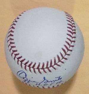 OZZIE SMITH AUTOGRAPHED/SIGNED BASEBALL ST LOUIS CARDINALS W/HOF 02 