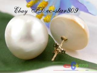 Rare nature AAA15mm white south sea mabe pearl earring 14k buildup 