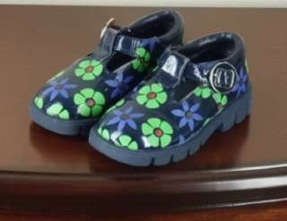   Strap Shoes NAVY BLUE Green Purple Flowers Toddler Girls 7 EUC  