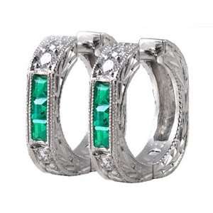  Art Deco Emerald Diamond Huggies Masterpiece Jewels 