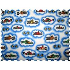  SheetWorld Race Cars Blue Fabric   By The Yard Baby
