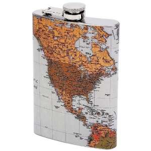  8oz Stainless Steel Flask with Antique World Map 