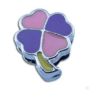 Slider Charms Dangle 8 mm purple/pink shamrock, lucky charm, jewellery 