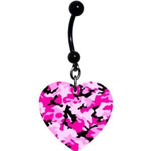  Pink Camouflage Heart Belly Ring Jewelry