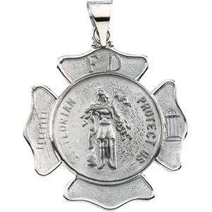  St Florian Pendant Medal Shield in 14k White Gold Jewelry