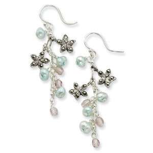   Cultured Pearl Crystal Marcasite Earrings in Sterling Jewelry