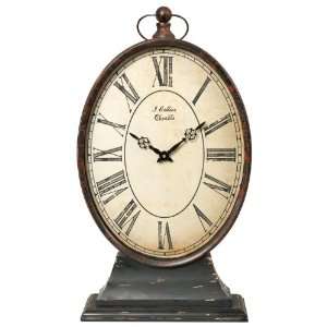 Wilco Imports Large Oval Metal Table Clock with Large Roman Numerals 