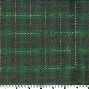 58 Wide Wool Gabardine Plaid Navy Blue/Kelly Green Fabric By The 
