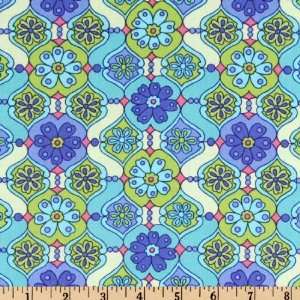  43 Wide Woodstock Flower Mosaic Blue/Green Fabric By The 
