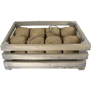 Wood Crate with 8 Twine Spools and Winding Tool