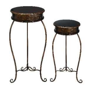  Set of Two Classy Metal Wood Plant Stands