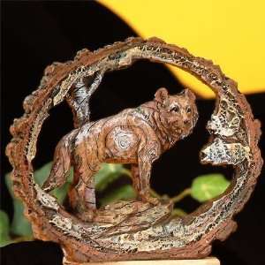 Wolf Decoration Small Faux Wood Bark Carving Statue 
