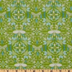  44 Wide Garden Of Delights Wonderous Wings Green Fabric 
