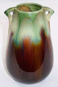Belgium Art Pottery Double Handle Vase Drip Glaze 2195  