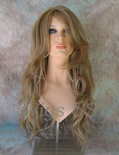 Wigs HEAT OK Medium blonde mix Long layer skin part wig US Seller 