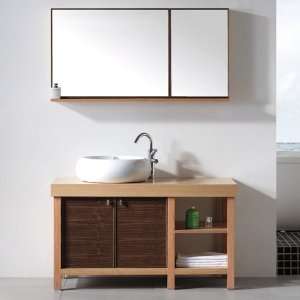 48 Braemar Vanity Cabinet with Vessel Sink and Mirror   Red Oak with 