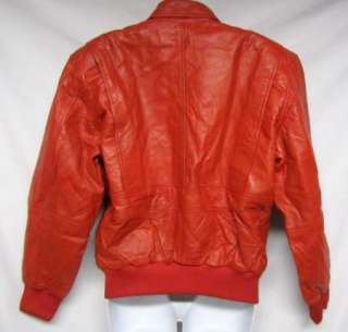 VINTAGE VTG Red Zipper Leather Bomber Jacket Coat S M  