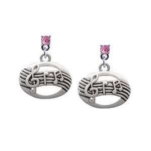  Oval with Music Notes Light Pink Swarovski Post Charm 