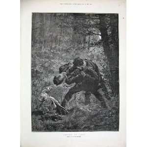   1888 Stanley Berkeley Fine Art Men Fighting Woods Dog