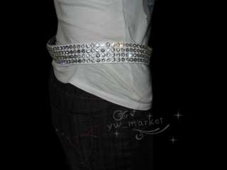 Bling Rhinestone Crystal Leather Women Waist Belt #116 white  