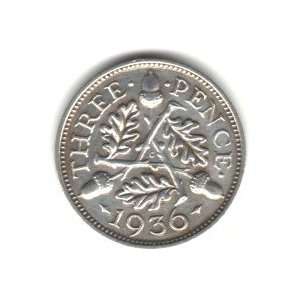 1936 U.K. Great Britain England Three Pence Coin KM#831 