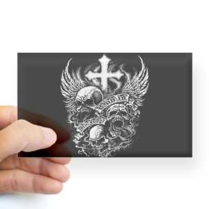 Sticker Clear (Rectangle) God Is My Judge Skulls Cross and Angel Wings