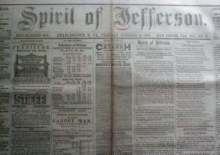 Rare 1879 Charles Town WEST VIRGINIA newspaper JEFFERSON COUNTY   132 