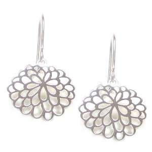 Tashi Sterling Silver Brushed Matte Finish Crysanthemum Flower Dangle 