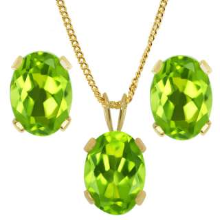 40 Ct Oval 7X5mm Green Peridot Gold Plated Earrings Pendant Set 