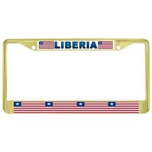  Liberia Liberian Flag Gold Tone Metal License Plate Frame 
