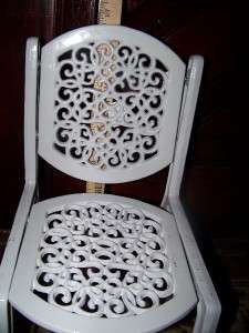 DOLL CHAIRS LARGE ORNATE WHITE WROUGHT IRON   