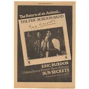  1975 The Eric Burdon Band Sun Secrets Album Print Ad 