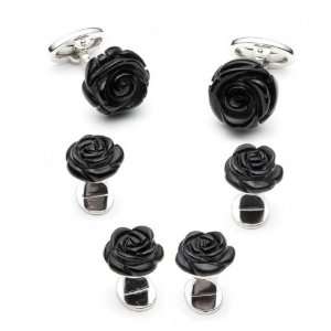  Black Carved Rose Stud Set Jewelry