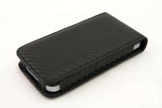 Carbon Fiber Leather Top Flip Case Cover for Apple iPhone 4 4G 4S 