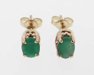 Natural 7x5mm Emeralds Solid 14k Yellow Gold Stud Earrings  