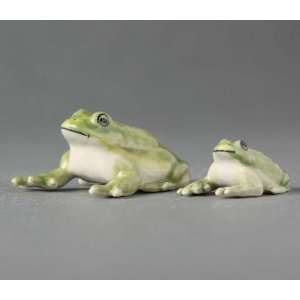  Miniature Porcelain Animals Green/Yellow Frog With Baby 