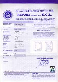 GORGEOUS $33000 2.5ct EGL CERT VS1 I Radiant Cut Diamond PLATINUM 