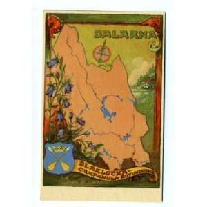  Dalarna Sweden Map & Crest Postcard Bellflower Everything 